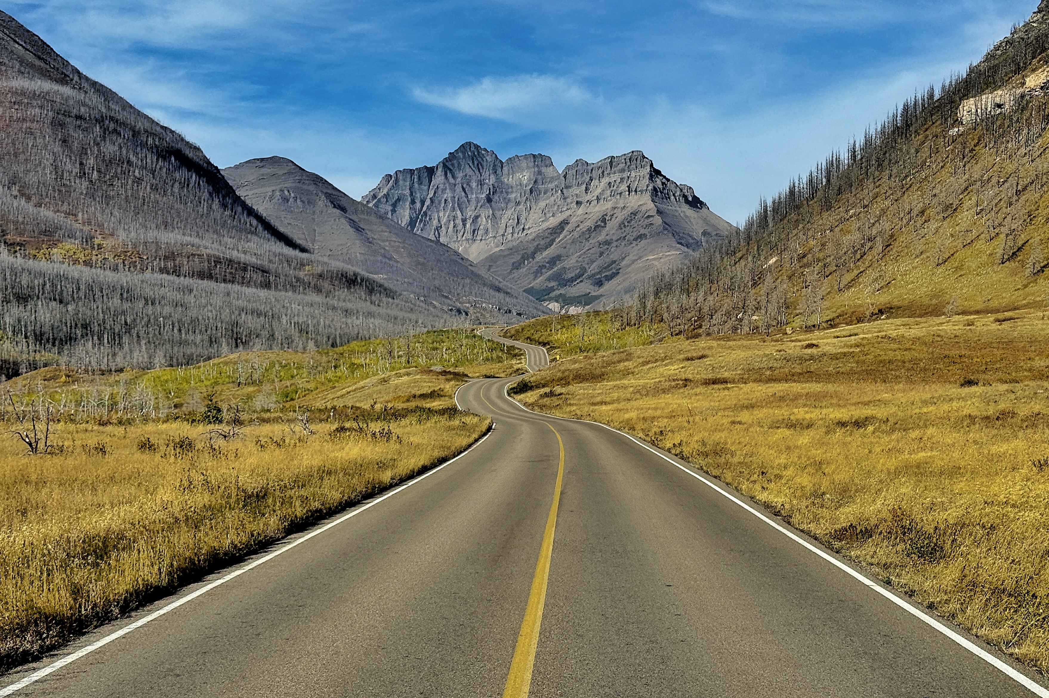 Route et montagnes à Waterton Lakes